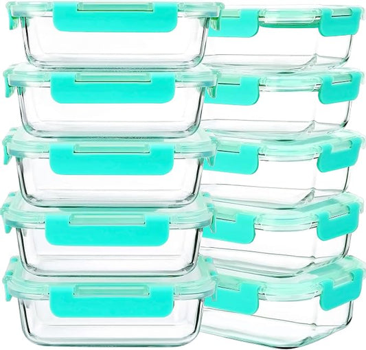 DAS TRUST 10 Pack Glass Meal Prep Containers Microwave Safe Meal Prep Bowls Food Storage Containers Glass Food Prep Containers with Lids Lunch Containers for Adults Meal Prep Lunch Box Bento Boxes by DTHome