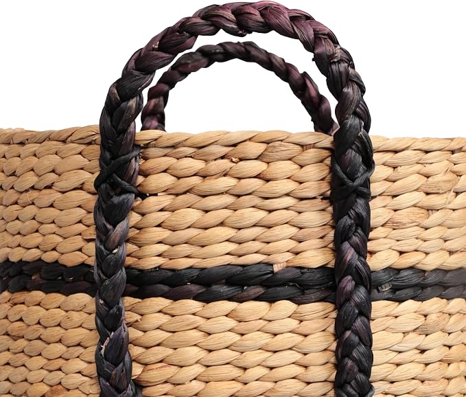 happimess Willow 3-Piece Nesting Hyacinth Baskets 19", Natural/Black | Handwoven, Rustic Cottage Stripe, Integrated Side Handles, Decorative Storage Containers, Living Room, Bedroom - Image 7
