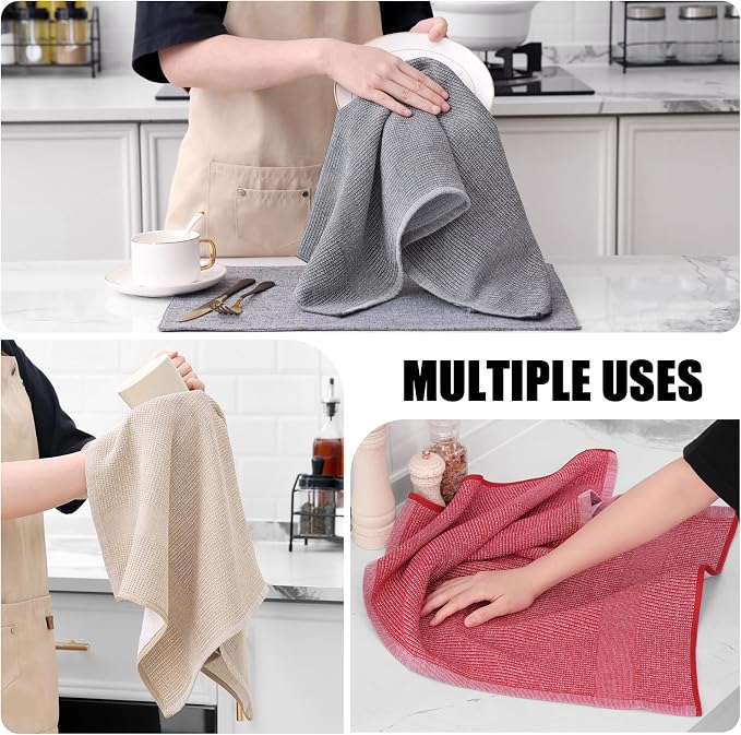 Homaxy 380 GSM Cotton Premium Kitchen Towels 6 Pack, 18"x 28", Mix | Flat and Terry Dish Towels, Highly Absorbent Tea Towel Set with Hanging Loop, Soft Kitchen Hand Towels, Red/Grey/Khaki - Image 4