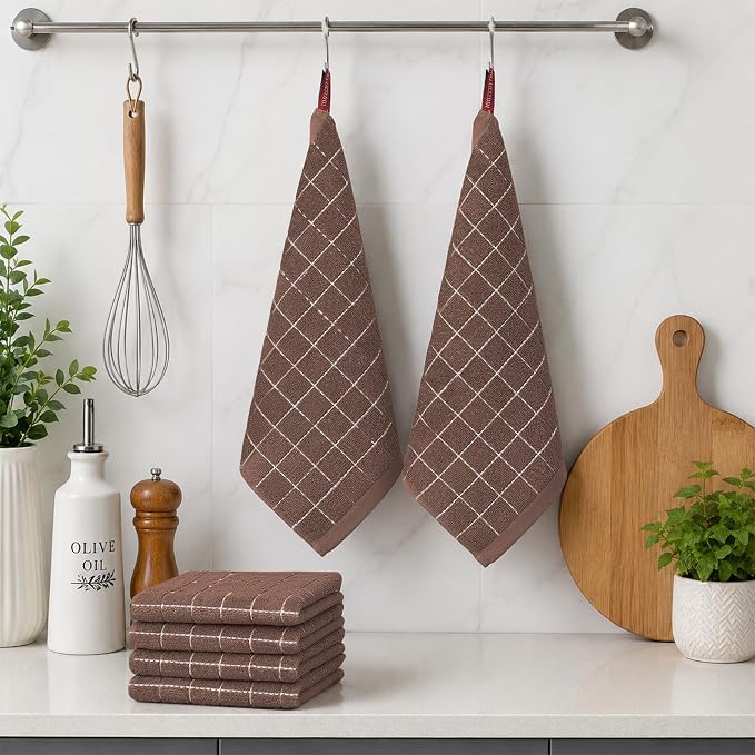 Kitinjoy 100% Cotton Terry Kitchen Dish Cloths, 12”x 12”, 8-Pack, Brown | Ultra Soft and Absorbent Dish Towels for Kitchen, Suitable for Drying and Washing Dishes - Image 6
