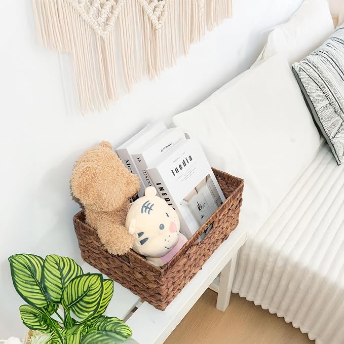 KOKODO Pack 1 COLORED Large Rectangular Water Hyacinth Wicker Storage Basket with Handles and Built-in Metal Frame with Chalkboard, Handwoven Perfect for Space-Saving Shelves and Room Organizing - Image 6