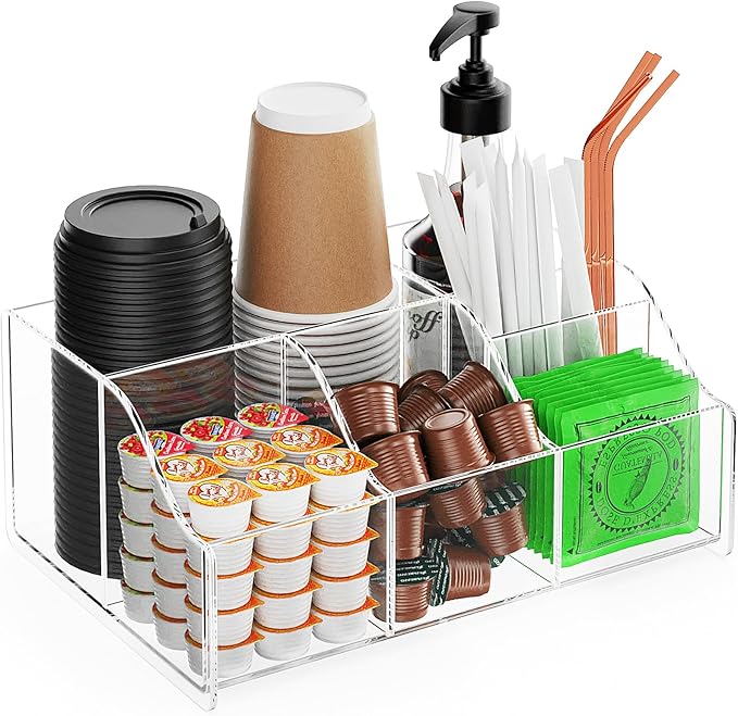 Upitry Acrylic Coffee Station Organizer - Cup And Lid Holder For Countertop | See-Through Storage Spotless Surface - Everything In Its Place - Coffee Bar Organizer for Creamer Syrup Sugar Caddy Drink by Upitry