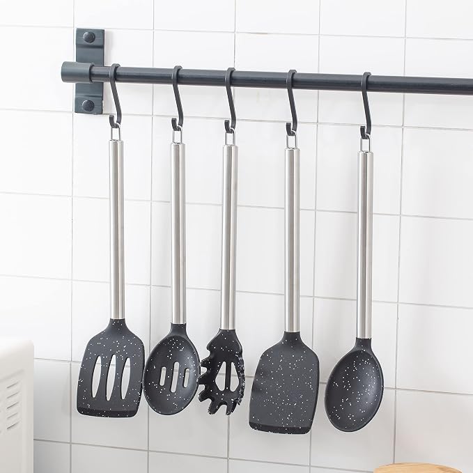 COOK WITH COLOR Silicone Cooking Utensils, Kitchen Utensil Set, Easy to Clean Silicone Kitchen Utensils, Cooking Utensils for Nonstick Cookware, Kitchen Gadgets Set, 5 Pieces, Speckled Black - Image 7
