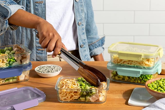 Ello Color Lock Glass Meal Prep Sets Leak-Proof Glass Food Storage Containers with Airtight BPA-Free Plastic Lids, Dishwasher, Microwave, and Freezer Safe - Image 2