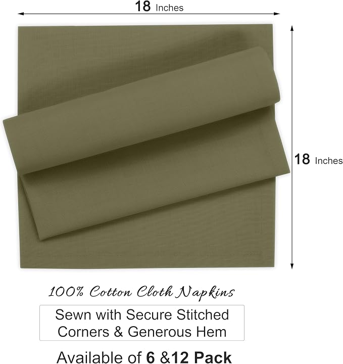 Ruvanti Cloth Napkins Set of 6, 100% Cotton High GSM 18x18 Inches Soft, Washable, Highly Durable & Absorbent, Perfect for Parties, Christmas, Thanksgiving Dinners – Capulet Olive - Image 7
