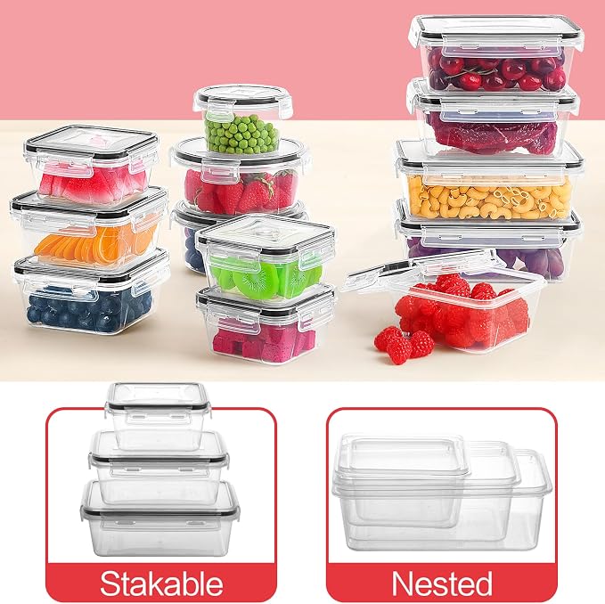 Skroam 36 Pack Food Storage Containers (18 Airtight Kitchen Storage & 18 Lids), Plastic BPA-Free Meal Prep Container for Pantry Organizers and Storage with Free Labels & Marker - Image 4