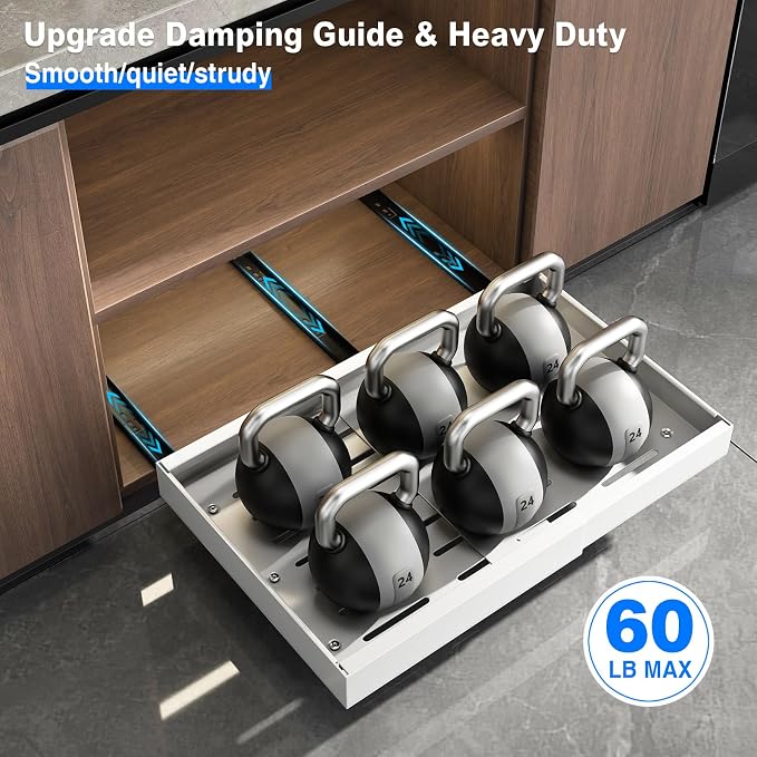 Mustorn 2 Pack Pull Out Cabinet Organizer, Expandable Slide Out Drawers for Kitchen Cabinets Peel and Stick Pullout Drawer Heavy Duty Sliding Shelves for Cupboard, Pantry, Bathroom(16.5" Deep, White) - Image 5