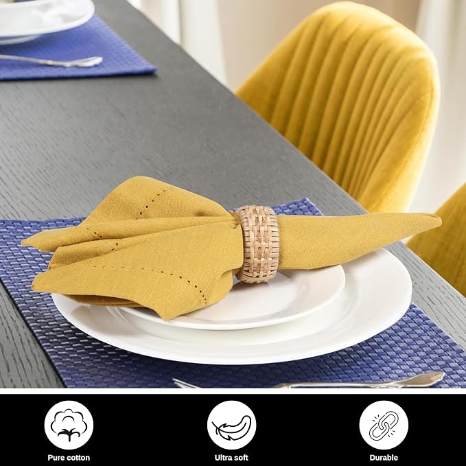 Bedding Craft Cotton Dinner Cloth Napkins Set of 12 – 18x18 Honey Yellow Hemstitched – Machine Washable Fabric Napkins for Weddings, Baby Showers, Parties & Everyday Dining - Image 2