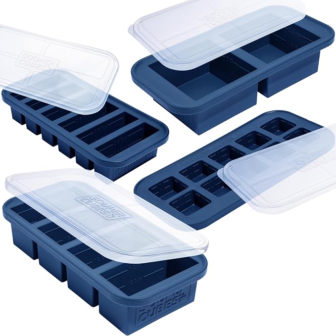 Souper Cubes Silicone Freezer Molds Gift Set, Blueberry | 2 Tbsp, 1/2 Cup, 1 Cup and 2 Cup Silicone Molds for Food Set, Perfect for Freezing Soup, Grains, Proteins, Herbs and More by SouperCubes%C2%AE