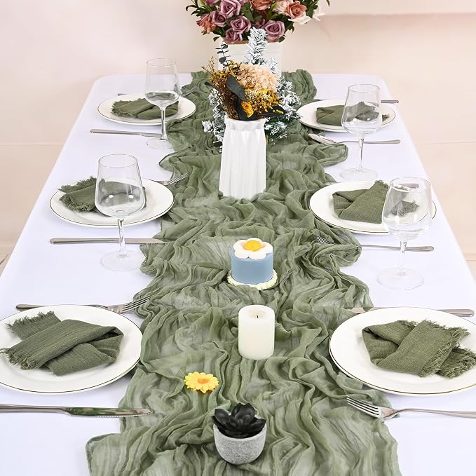 50 Pack Olive Green Cloth Napkins, 16 x 16 Inch Cotton with Fringe Settings | Handmade washable reusable cotton dinner napkins in bulk for weddings, parties, rustic boho table settings - Image 9