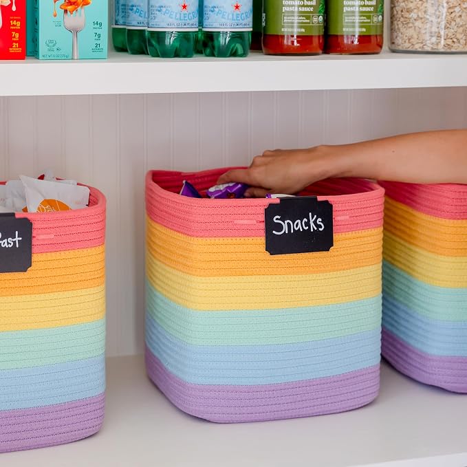 NaturalCozy Storage Cubes 11 Inch Cotton Rope Woven Baskets for Organizing, 3-Pack | Cube Storage Bin | Square Storage Baskets for Shelves Organizer, Classroom, Kids Toy Bins, Closet, Baby Nursery - Image 9