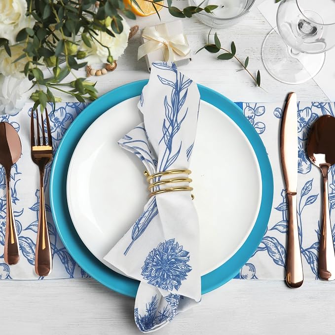 Kochorie 12 Pieces Blue Floral Cloth Napkins, 18 x 18 Inch Reusable Soft Fabric Napkins, Washable Flower Dinner Cocktail Napkin for Spring Summer Tea Party Holiday Home Kitchen Wedding Restaurant - Image 4