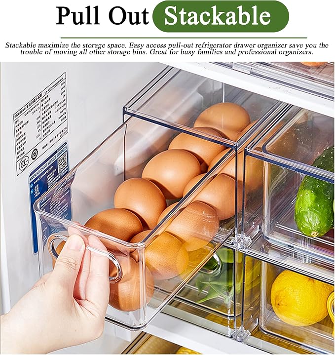bealy 3 Pack Fridge Organizer and Storage,Clear Storge Bins with Pull-out Drawer, Fridge Drawers Clear Stackable Storage Drawer Containers for Freezer, Refrigerator, Pantry, Kitchen - Image 6