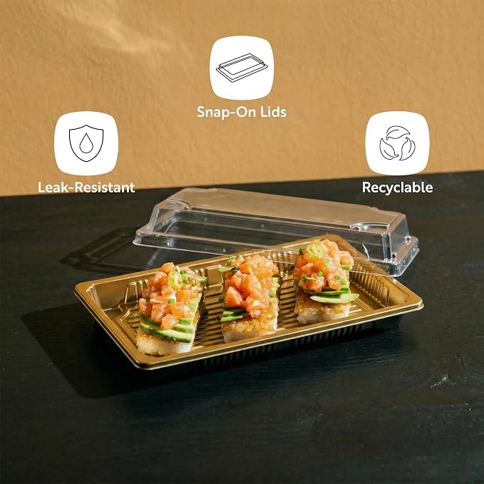 Restaurantware Plastic Sushi Trays 100 Pack of 8.2 x 5.3 x 1.57 Inch With Clear Lids Leak-Resistant Sushi Take Out Boxes Stackable Containers For Grab-And-Go - Image 4