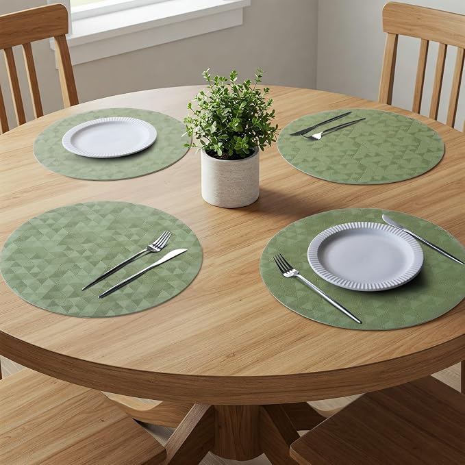 Jovono Upgraded 15" Round Placemats Set of 6, Waterproof & Oil-Proof, Non-Slip Reversible Washable Big Table Mats, Spill-Proof for Kids Families, Restaurant, Hotel, Kitchen, Indoor, Sage Green - Image 3