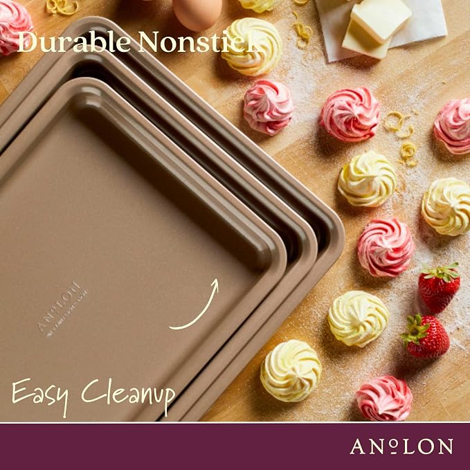 Anolon Gourmet Nonstick Bakeware Set with Nonstick Cookie Sheets / Baking Sheets - 3 Piece, Bronze Brown - Image 5