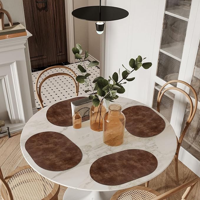 ADRIMER Placemats, Heat Resistant Oval Placemats Set of 8 Washable 12 x 17 Inch, Waterproof Table Mats, Wipeable Pu Place Mats for Kitchen, Dining Room, Brown - Image 2