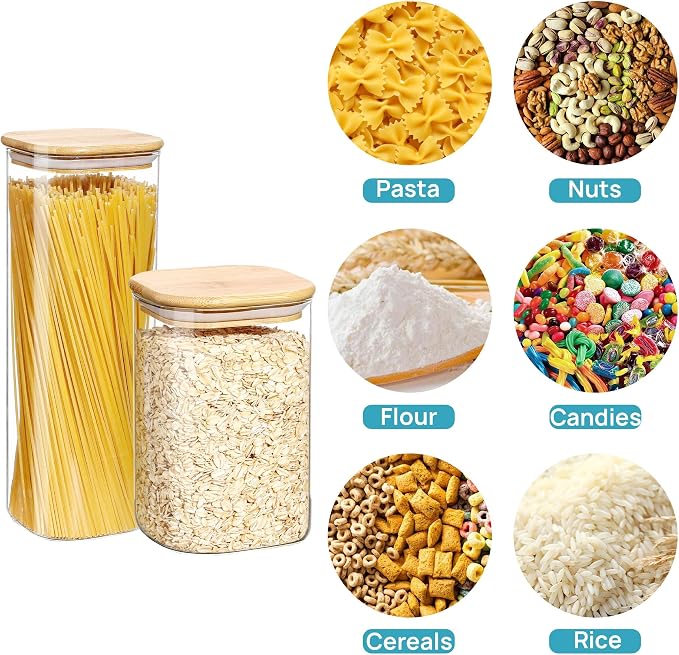 Vtopmart 81oz Glass Food Storage Containers, Set of 3 Large Food Jars with Airtight Bamboo Wooden Lids for Pasta, Flour, Sugar, Glass Canisters for Kitchen, Pantry Organization and Storage, BPA Free - Image 4