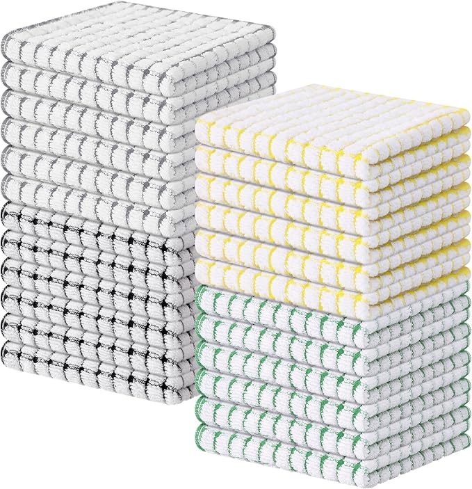 Kitinjoy Cotton 24 Pack Terry Kitchen Dish Cloths, Multi-Colored | 12 x 12 Inches Super Soft and Absorbent Dish Rags, Quick Drying Dish towels for Washing Dishes by Kitinjoy