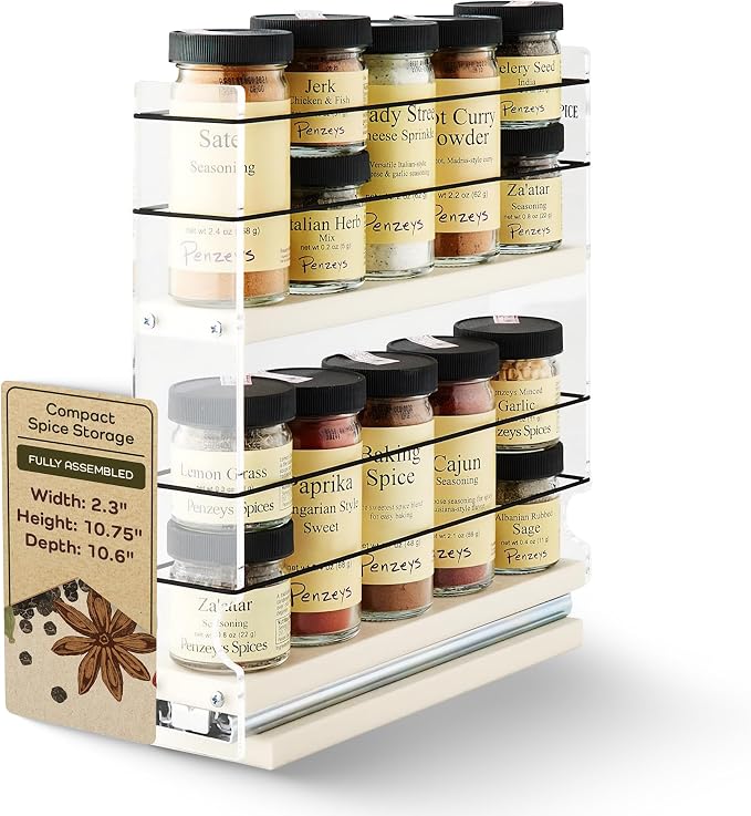 Narrow Spice Rack - Sliding Spice Jars Organizer - Pantry Organizers & Storage - Slide Out Drawers for Kitchen Cabinets - Seasoning Caddy (2.3" W x 10.75" H x 10.6" D, Assembled) by VerticalSpice