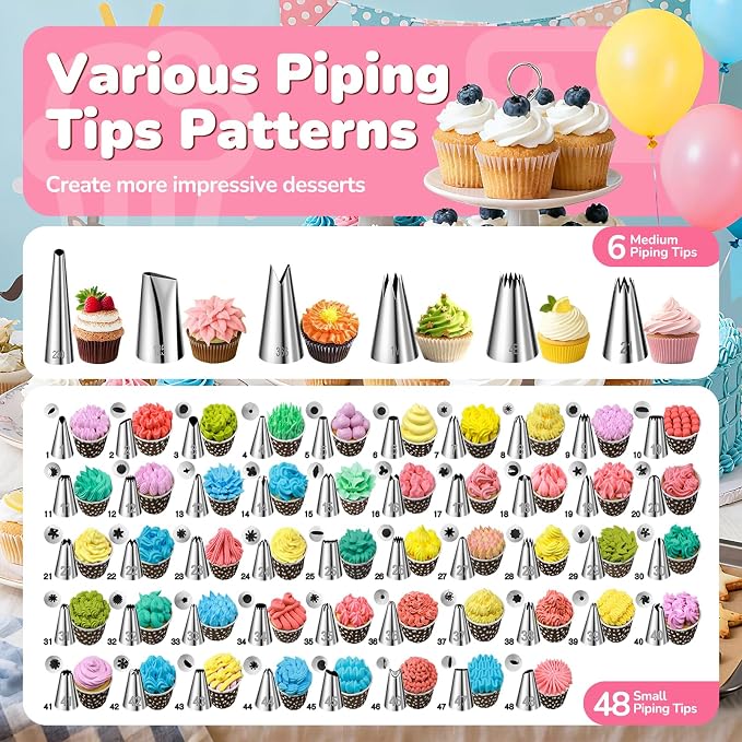 Cake Decorating Tools Supplies Kit: 164pcs Baking Accessories, Dessert Piping Syringe and Icing Tips Set - Puffs Cupcake Frosting Piping Bakery Set for Adults Beginners or Professional, Pink - Image 3