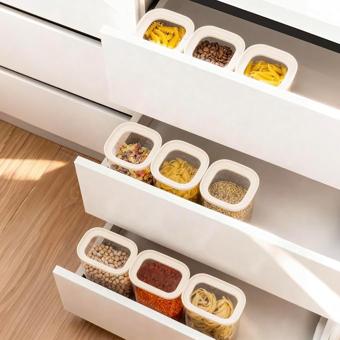 Glass Food Storage Jar with Glass Lid in Square Shape, Food Canister Set with Airtight Lids, Pantry Jars for Kitchen Organization, Food Storage Containers in Set of 6 - Image 7