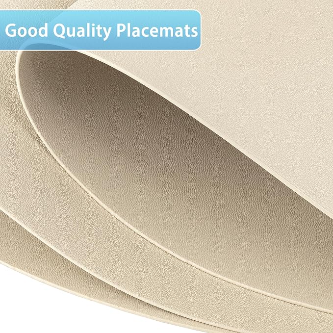 Faux Leather Placemats Set of 8, Wipeable & Washable Table Mats | Waterproof, Heat-Resistant & Easy to Clean Round Place Mats for Dining & Kitchen, 17''x13'', Beige - Image 4
