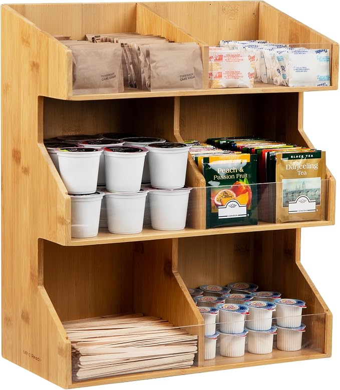 Mind Reader Coffee Pod Condiment Station, Countertop Organizer, Kitchen, Rayon from Bamboo, 13" L x 6.25" W x 15.25" H, Brown by MindReader