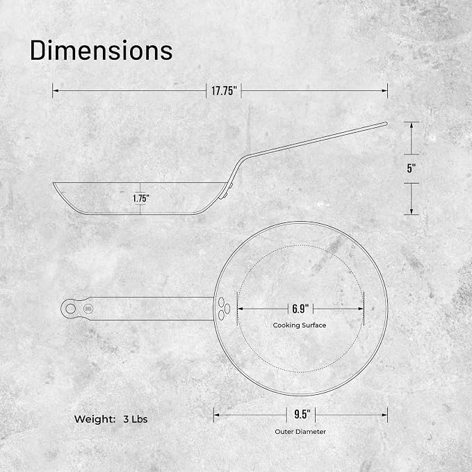 de Buyer MINERAL B Carbon Steel Fry Pan - 9.5” Diameter, 6.9” Cooking Surface - Ideal for Searing, Sauteing & Reheating - Naturally Non-Stick Finish - Made in France - Image 7