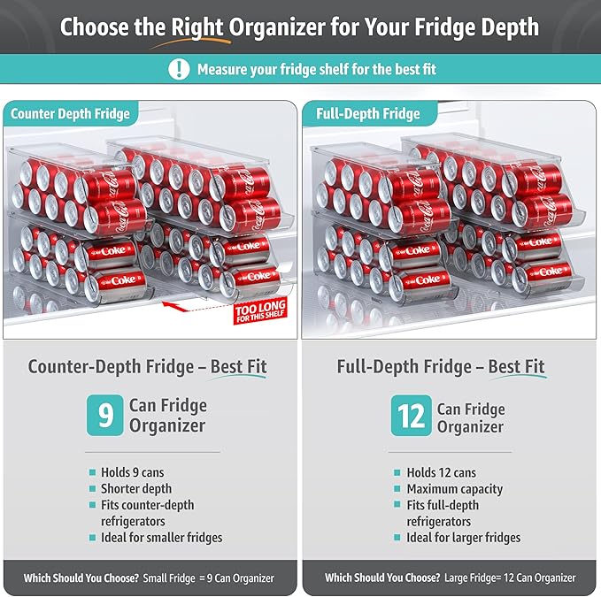 Sorbus Soda Can Organizer for Refrigerator - Stackable Can Holder Dispenser with Lid for Fridge, Pantry, Freezer – Holds 9 Cans Each, BPA-Free, Clear Design, Drink Organizer for Fridge (4-Pack) - Image 2