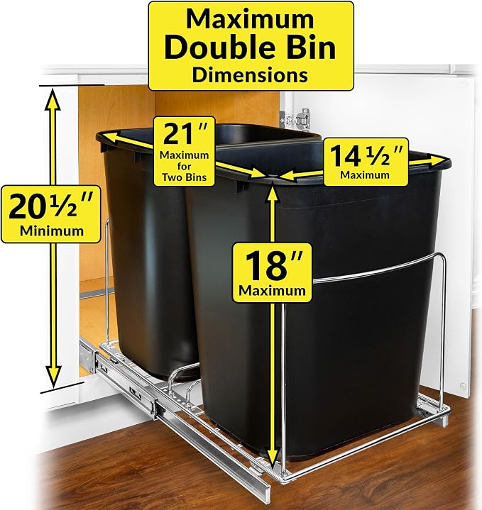 LYNK PROFESSIONAL® Double Pull Out Trash Can Under Cabinet - Under Sink Trash Can Slider - Trash Can Slide Out Drawer - Sliding Pull Out for Kitchen Garbage Bin (Trash Cans Not Included) - Image 8