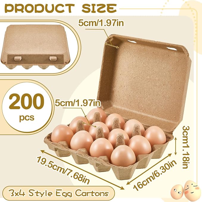 Rtteri 200 Pcs Egg Cartons Bulk 3x4 Style Egg Storage Containers Holder for Fresh Duck Quail Storage Kitchen Family Farmhouse (Natural Color) - Image 3