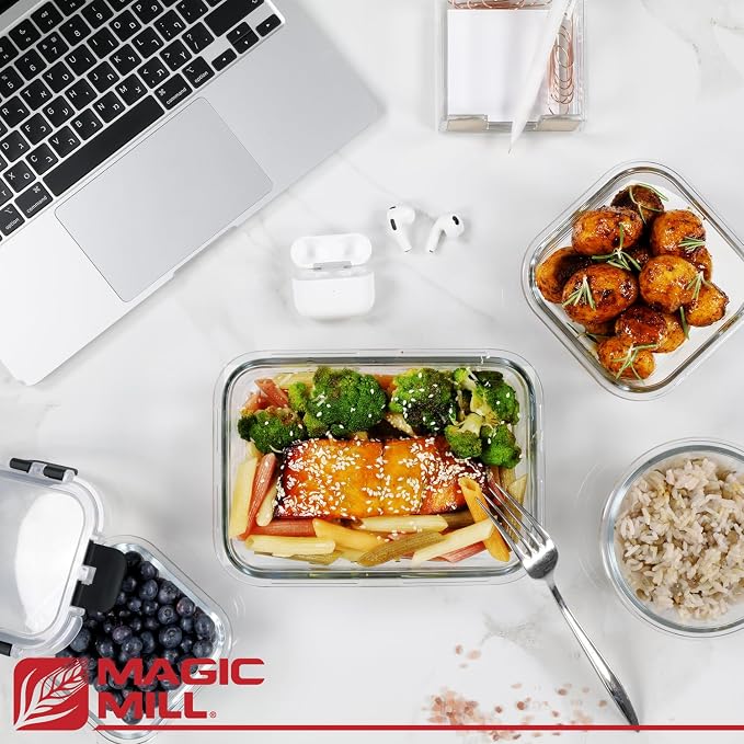 Magic Mill Premium Borosilicate Glass Food Storage Containers with lids Set | 24pc Sets with 12 Bowls & 12 Airtight Locking Lids for Lunch & Meal Prep, Safe for Oven, Freezer, Dishwasher, BPA-Free - Image 6