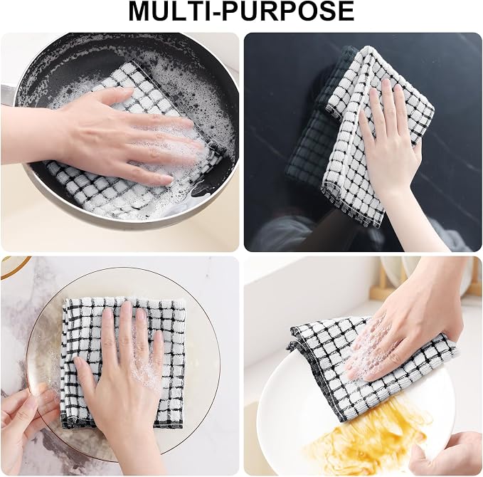 Kitinjoy Cotton 12 Pack Terry Kitchen Dish Cloths, Black | 12 x 12 Inches Super Soft and Absorbent Dish Rags, Quick Drying Dish towels for Washing Dishes - Image 4