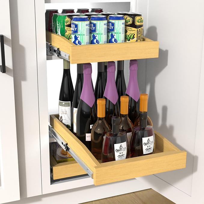 Wooden Pull out Cabinet Organizer 20" W x 21" D x 3.35" H, Heavy Duty Slide Out Drawers Pull-Out Home Organizers for Kitchen Cabinets - Image 8