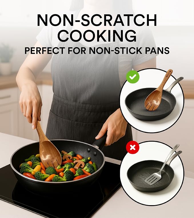 Zalvio 6-Piece Acacia Wood Cooking Utensil Set – Handmade Wooden Spoons & Spatulas | Heat-Resistant, Nonstick, Eco-Friendly Kitchen Tools - Image 5