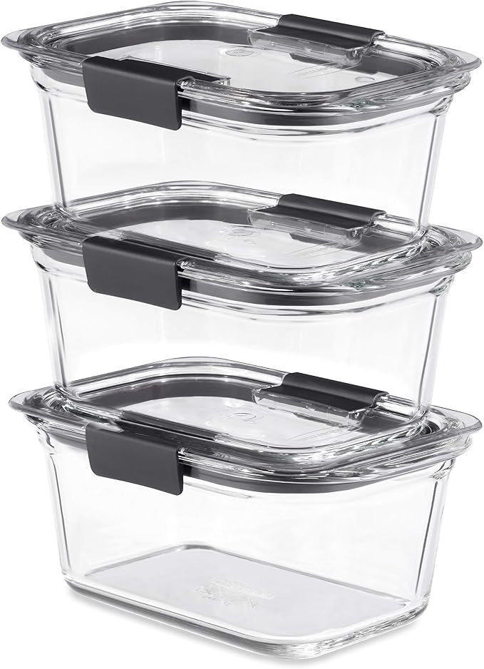 Rubbermaid Brilliance Glass Storage 4.7-Cup Food Containers with Lids Set of 3 Clear by Unknown