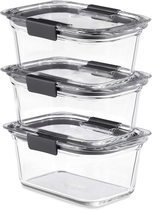Rubbermaid Brilliance Glass Storage 4.7-Cup Food Containers with Lids Set of 3 Clear by Unknown