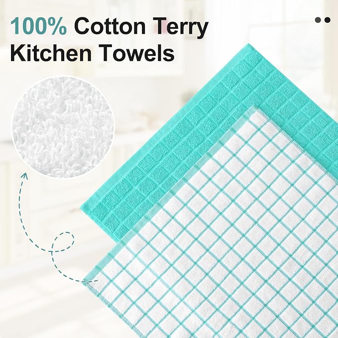 Homaxy Large Premium Cotton Kitchen Towels 16"x 28", 4 Pack, Aqua | Natural Ring Spun 390 GSM Dish Towels, Super Absorbent Terry Kitchen Hand Towels, Soft Tea Towels with Hanging Loop - Image 4