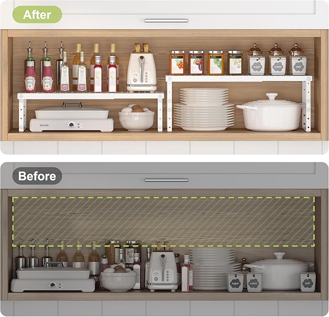 RUILALIFE Expandable Cabinet Organizer Shelf With Adjustable Height, Stackable Kitchen Countertop Organizer Rack, Adjustable Shelf Riser For Kitchen Counter, Pantry, Cupboard, Desk, Tabletop - Image 6