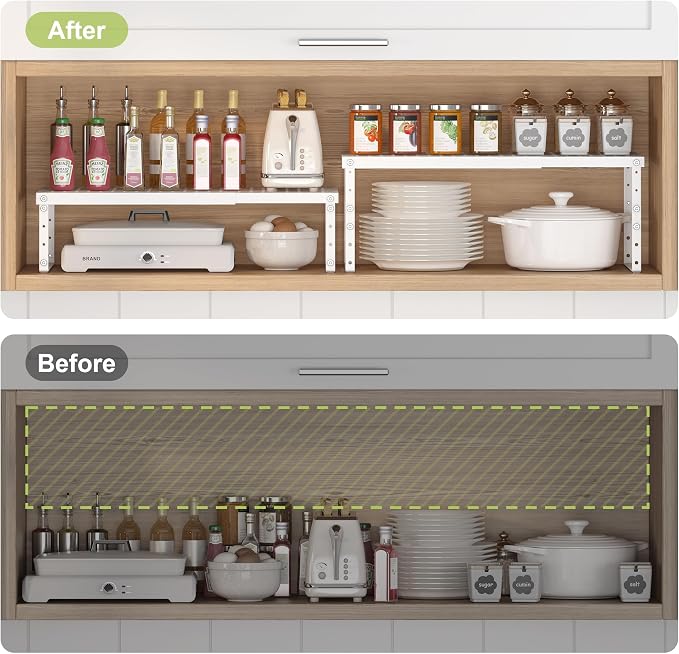 RUILALIFE Expandable Cabinet Organizer Shelf With Adjustable Height, Stackable Kitchen Countertop Organizer Rack, Adjustable Shelf Riser For Kitchen Counter, Pantry, Cupboard, Desk, Tabletop - Image 6