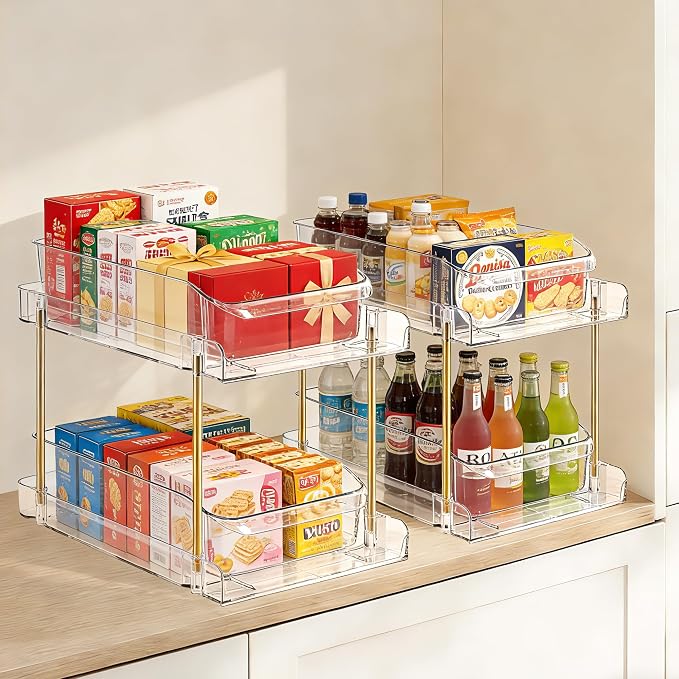 LAREKUN2pack 2-Tier Organizer & Storage Unit Stackable Bathroom Cabinet Organizer Pull-Out Kitchen Pantry Organizer & Storage System Suitable for Countertops, Pantries, Kitchens, Bathrooms - Image 5
