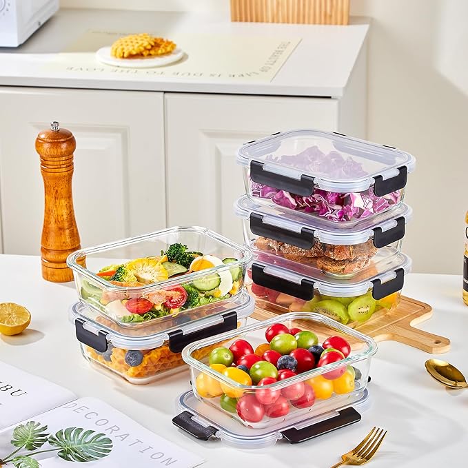 Liuruiyu 8 Pack 36OZ Glass Food Storage Containers with Lids, Meal Prep Containers, Airtight Bento Boxes with Leak Proof Locking for Microwave, Oven, Freezer and Dishwasher, BPA Free - Image 2
