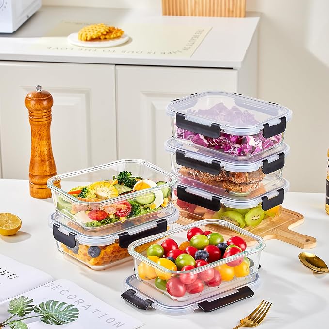 Liuruiyu 10 Pack 21.6oz Glass Food Storage Containers with Lids, Meal Prep Containers, Airtight Bento Boxes with Leak Proof Locking for Microwave, Oven, Freezer and Dishwasher, BPA Free - Image 2