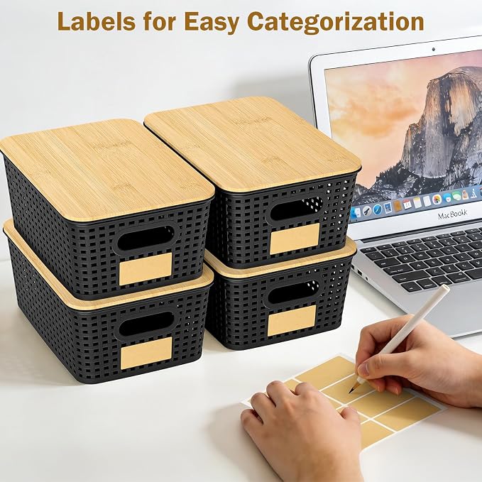 Stackable Storage Baskets: 8 Pack Plastic Baskets Bins, Black | Decorative Baskets for Organizing, Pantry Decorative Containers for Closets, Cabinets, Shelves - Image 4