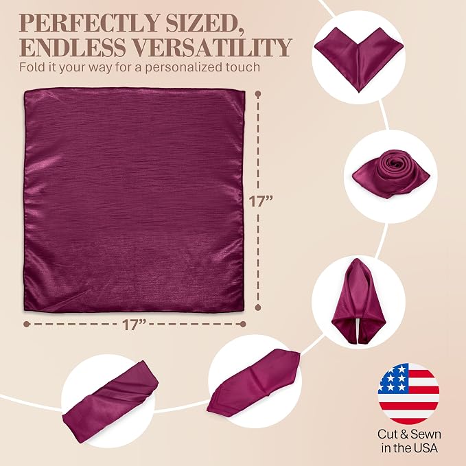 17 x 17-Inch Shantung Satin Cloth Napkins, Plum, Set of 60 | Bulk Case of 5 Dozen, Square, 100% Polyester Fabric, Reversible, Faux Dupioni Silk Reverse Side, Machine Washable, Purple - Image 6