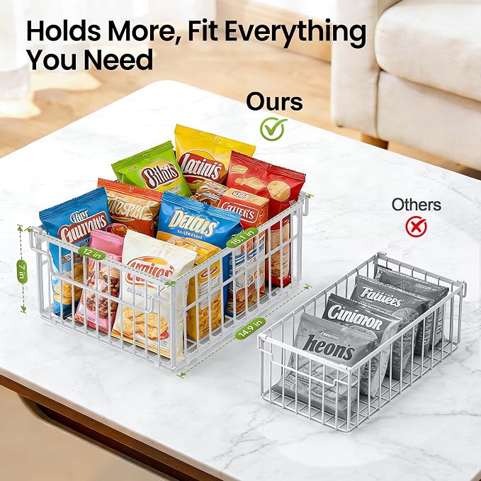 Freezer Organizer Bins, 6 Pack Enlarged Baskets for 5-9 Cu.FT Deep Freezer | Stackable Chest Freezer Organizer Bins, Foldable with Handles, White Storage Container Baskets for Sort Frozen Meats - Image 2