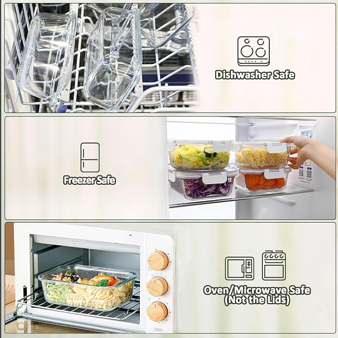 M MCIRCO 8 Pack,30 oz Glass Food Storage Containers with Lids, White | Glass Meal Prep Containers,Airtight Lunch Containers with Lids, Microwave, Oven, Freezer and Dishwasher Friendly, BPA Free - Image 5