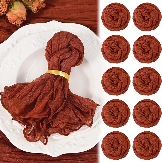 10 Pack Terracotta Cheesecloth Napkins 20"x20" Boho Washable Cloth Napkins Set of 10 Wrinkled Cheese Cloth Napkins Gauze Dinner Table Napkin for Wedding Party Baby Shower Birthday Decor by Showgeous
