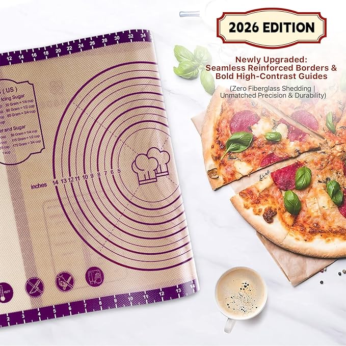DANIA & DEAN 26"x16" Extra Thick Silicone Baking Mat for Pastry and Bread | Non-Slip & Non-Stick Mat with Measurements, for Pizza, Pie Crust, Dough Rolling, Pasta & Sourdough, Reusable Counter Sheet - Image 2